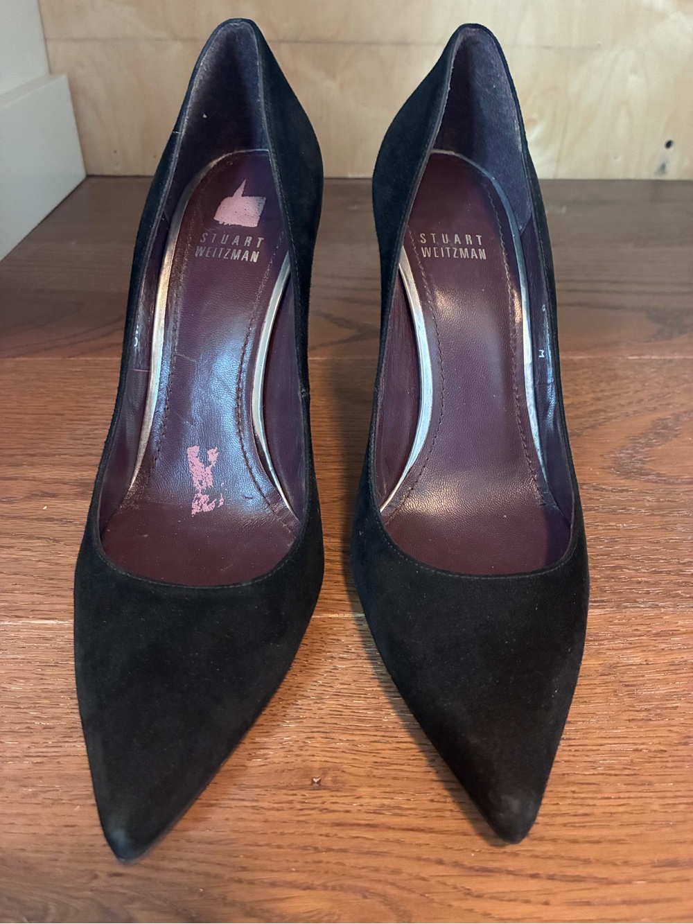 Stuart Weitzman Black Suede Pointed Pumps